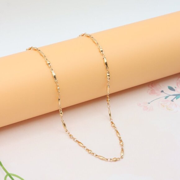 Rose Gold Plated Brass Necklace with Oval & Bead Link, XPNL0281 - Picture 7 of 12